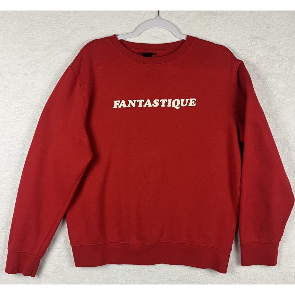 EUC H&M Fantastique Red Sweatshirt Womens S Small Crewneck Pullover Cotton Blend